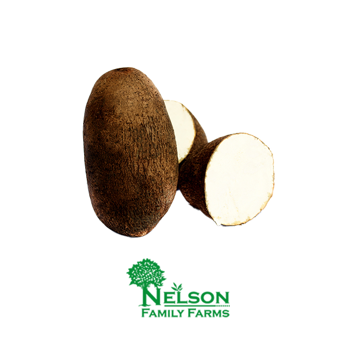 Fresh Ñame in transparent background with Nelson Family Farms logo