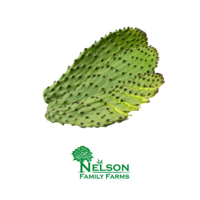 Fresh Nopales in transparent background with Nelson Family Farms logo