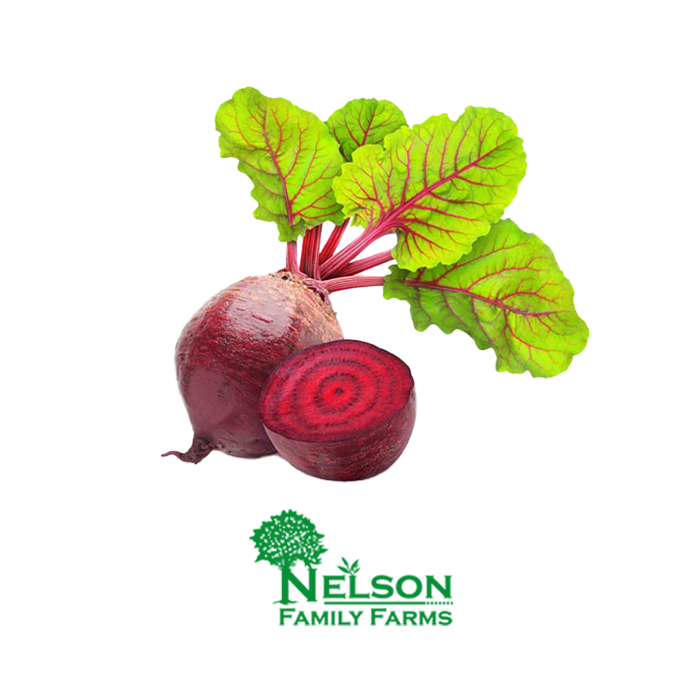 Fresh Beets in transparent background with Nelson Family Farms logo