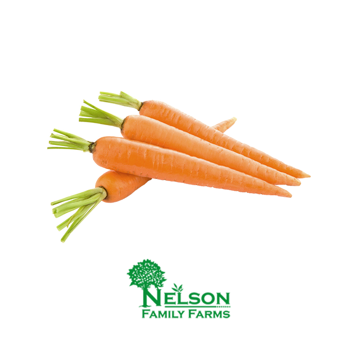 Fresh Carrots in transparent background with Nelson Family Farms logo