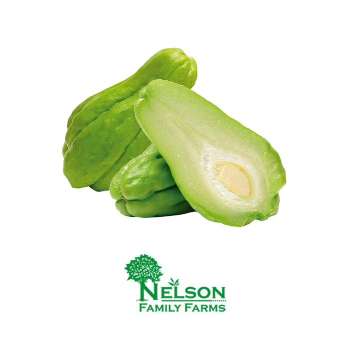 Fresh Chayote in transparent background with Nelson Family Farms logo