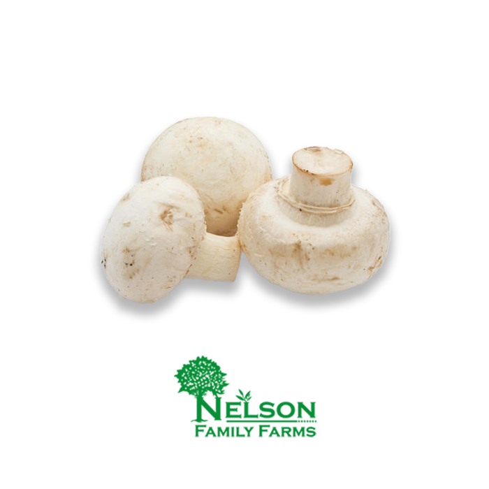 Fresh mushroom in transparent background with Nelson Family Farms logo