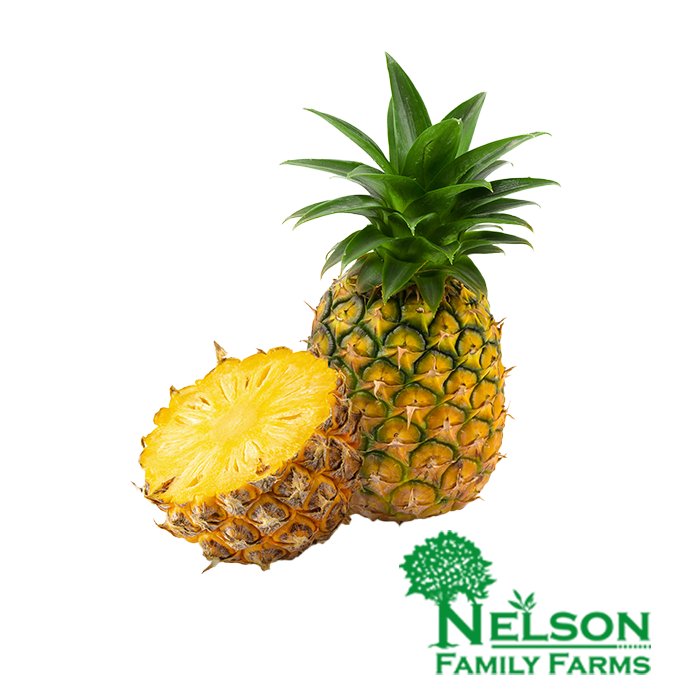 Fresh Pineapple in transparent background with Nelson Family Farms logo