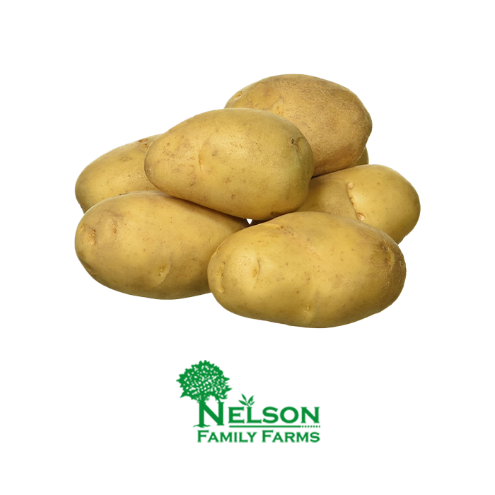 Fresh Potatoes in transparent background with Nelson Family Farms logo